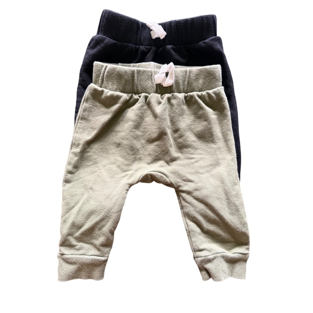 Gerber Baby Jogger Pants 2 Pack 3-6‎ Months Black Olive Green Harem Sweatpants